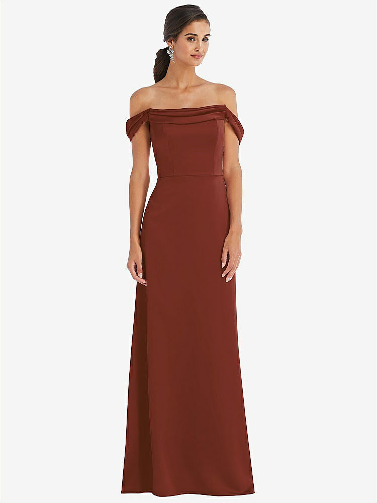 【STYLE: 3079】Draped Pleat Off-the-Shoulder Maxi Dress【COLOR: Auburn Moon】