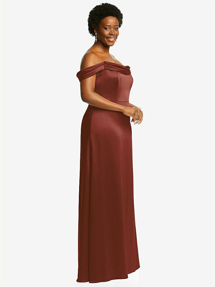 【STYLE: 3079】Draped Pleat Off-the-Shoulder Maxi Dress【COLOR: Auburn Moon】