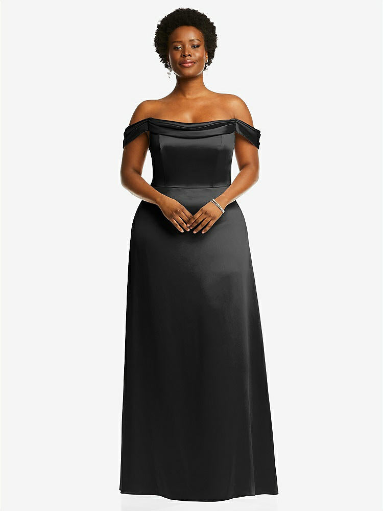 【STYLE: 3079】Draped Pleat Off-the-Shoulder Maxi Dress【COLOR: Black】