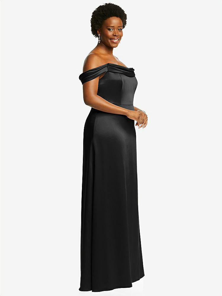 【STYLE: 3079】Draped Pleat Off-the-Shoulder Maxi Dress【COLOR: Black】
