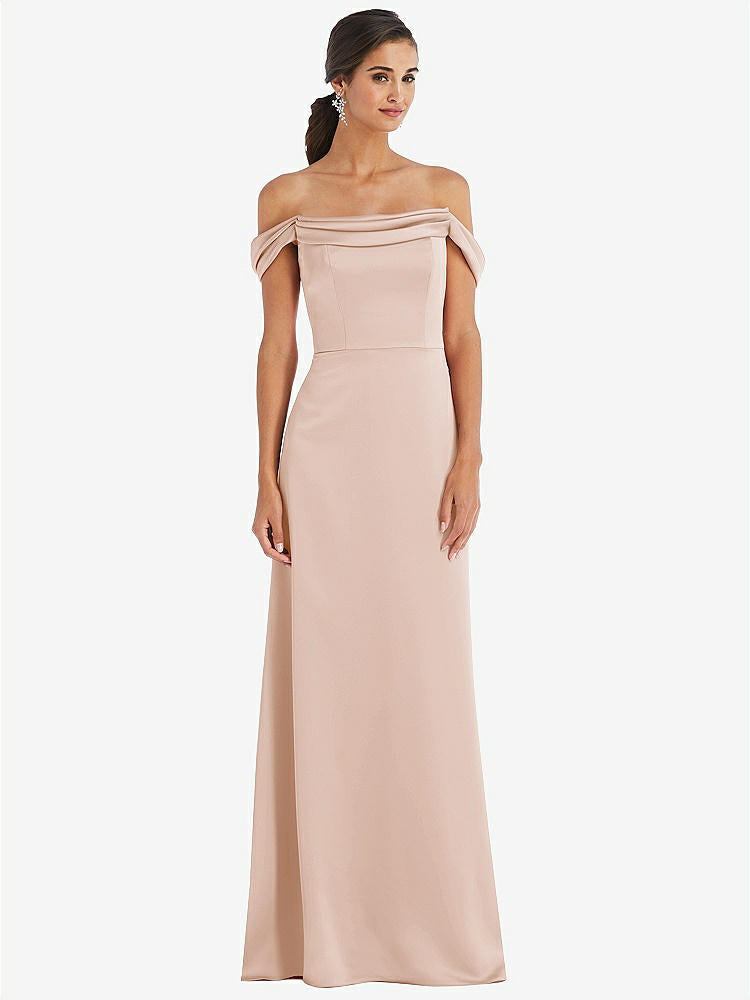 【STYLE: 3079】Draped Pleat Off-the-Shoulder Maxi Dress【COLOR: Cameo】