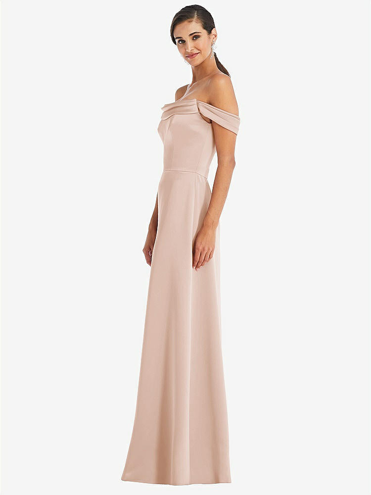 【STYLE: 3079】Draped Pleat Off-the-Shoulder Maxi Dress【COLOR: Cameo】