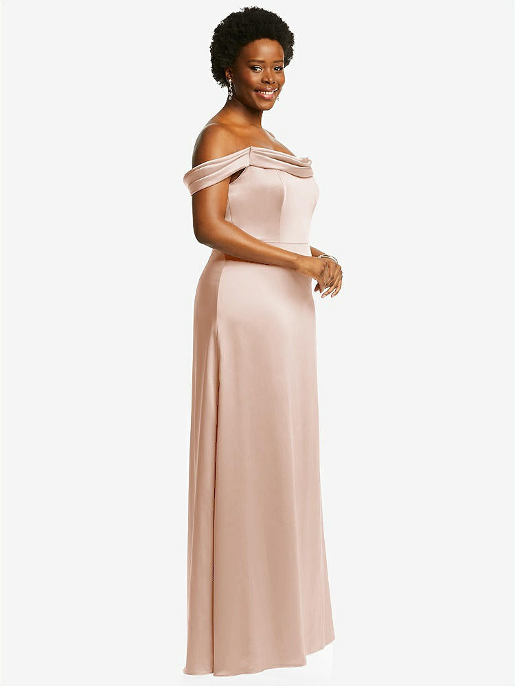 【STYLE: 3079】Draped Pleat Off-the-Shoulder Maxi Dress【COLOR: Cameo】