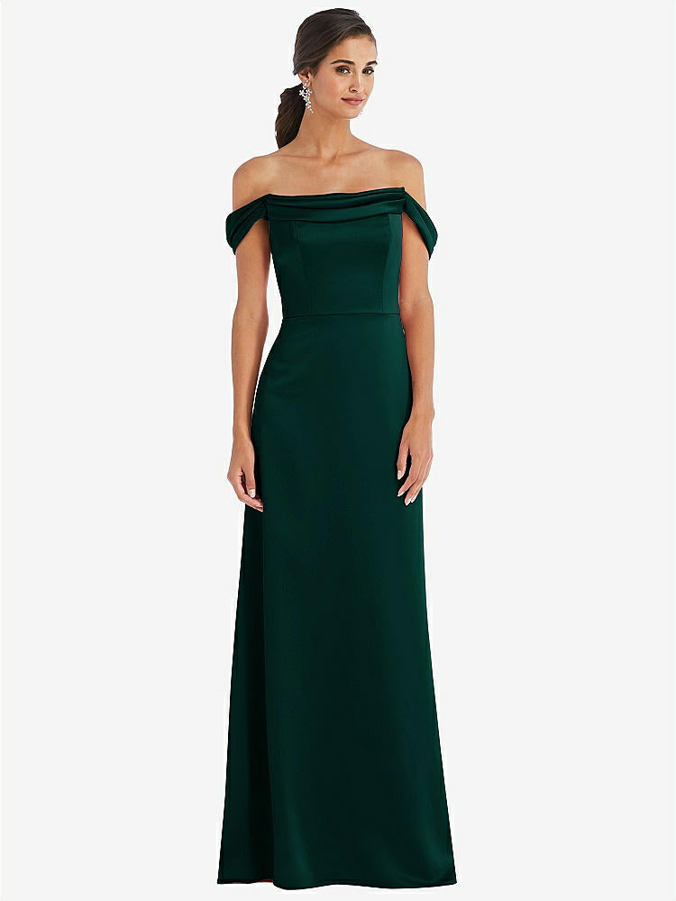 【STYLE: 3079】Draped Pleat Off-the-Shoulder Maxi Dress【COLOR: Evergreen】