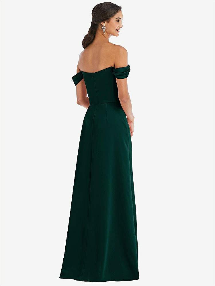 【STYLE: 3079】Draped Pleat Off-the-Shoulder Maxi Dress【COLOR: Evergreen】