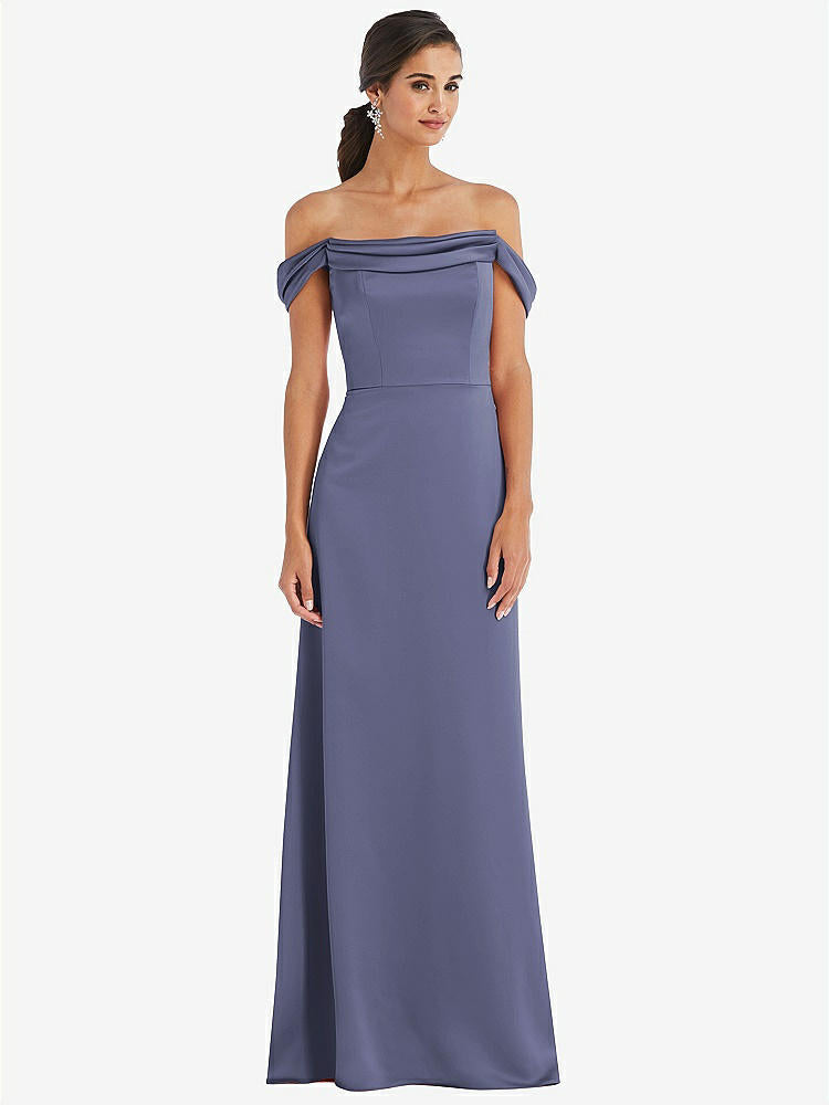 【STYLE: 3079】Draped Pleat Off-the-Shoulder Maxi Dress【COLOR: French Blue】