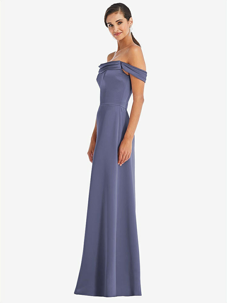 【STYLE: 3079】Draped Pleat Off-the-Shoulder Maxi Dress【COLOR: French Blue】