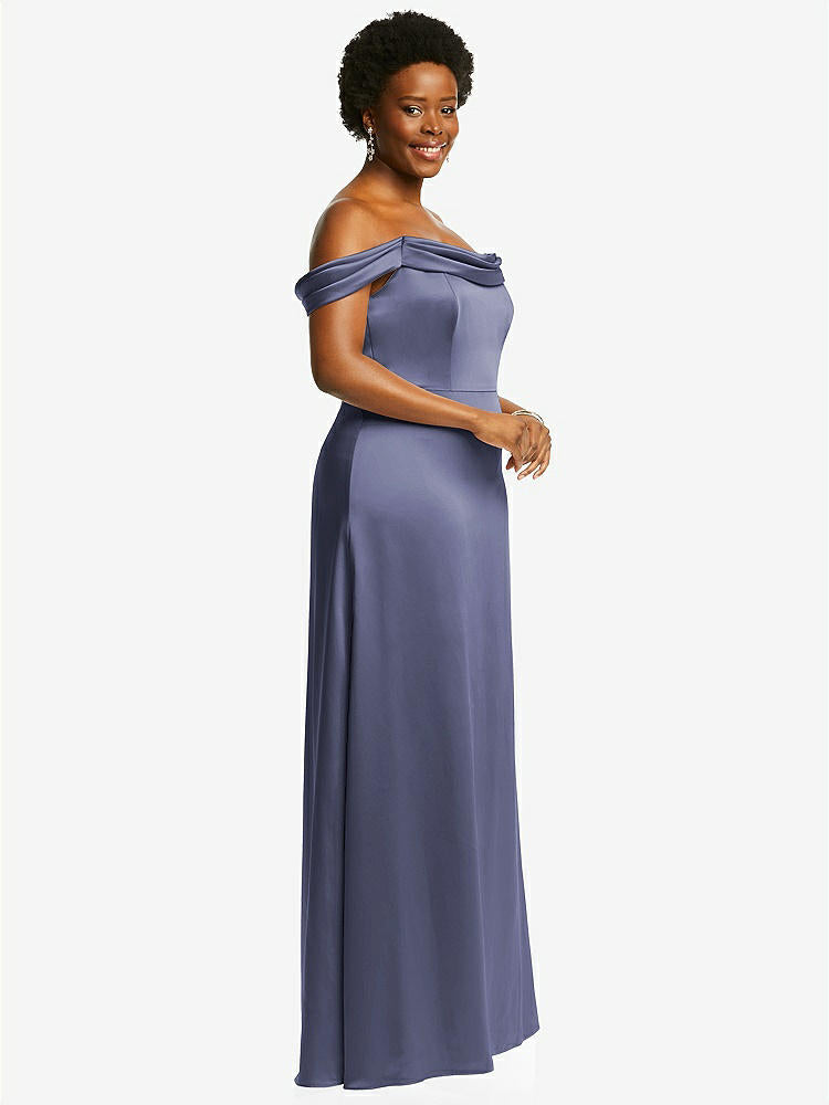 【STYLE: 3079】Draped Pleat Off-the-Shoulder Maxi Dress【COLOR: French Blue】