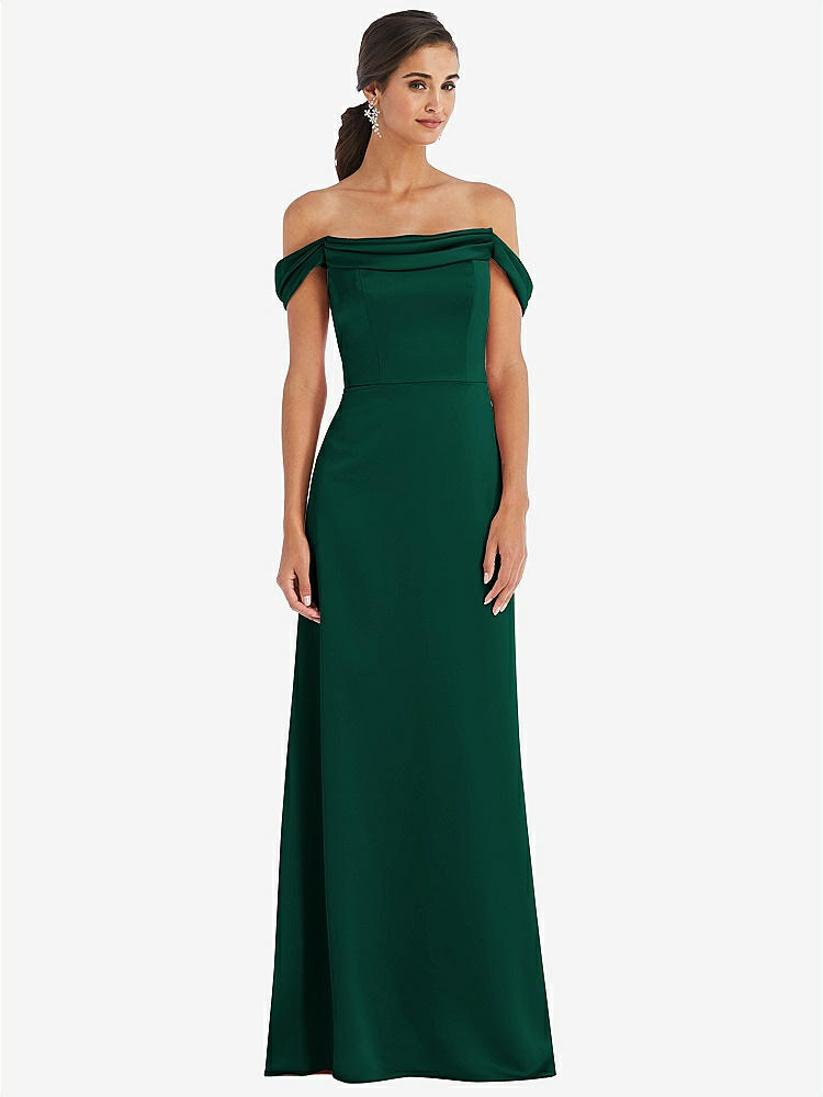 【STYLE: 3079】Draped Pleat Off-the-Shoulder Maxi Dress【COLOR: Hunter Green】