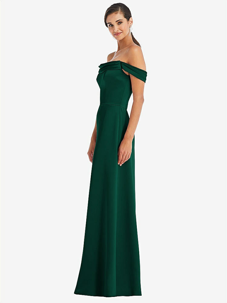 【STYLE: 3079】Draped Pleat Off-the-Shoulder Maxi Dress【COLOR: Hunter Green】