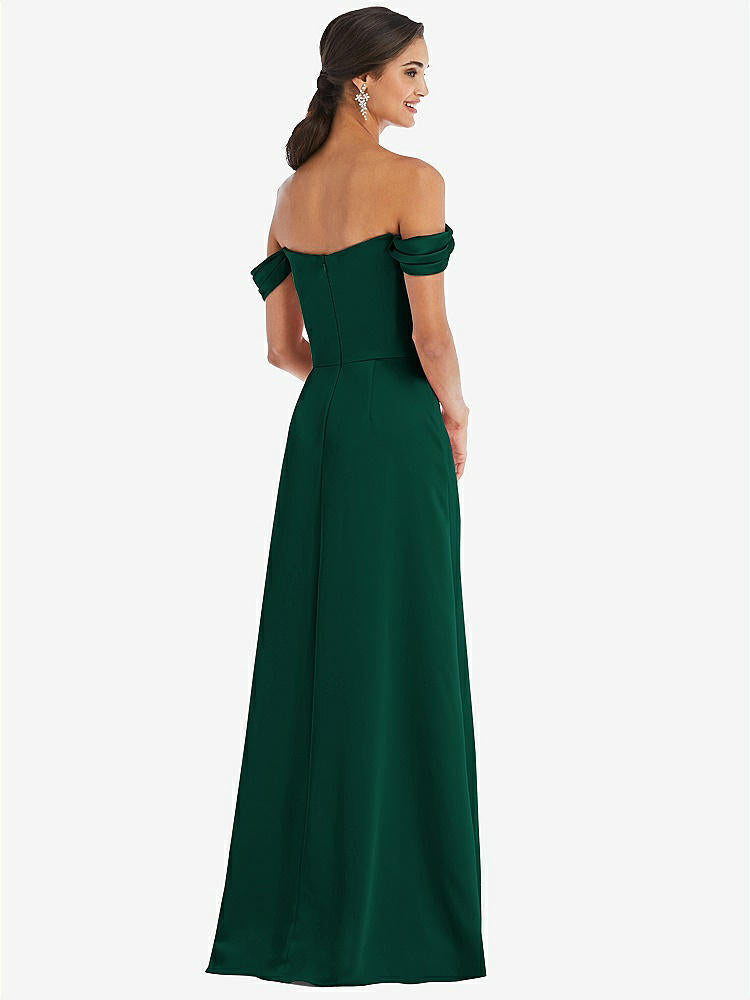 【STYLE: 3079】Draped Pleat Off-the-Shoulder Maxi Dress【COLOR: Hunter Green】