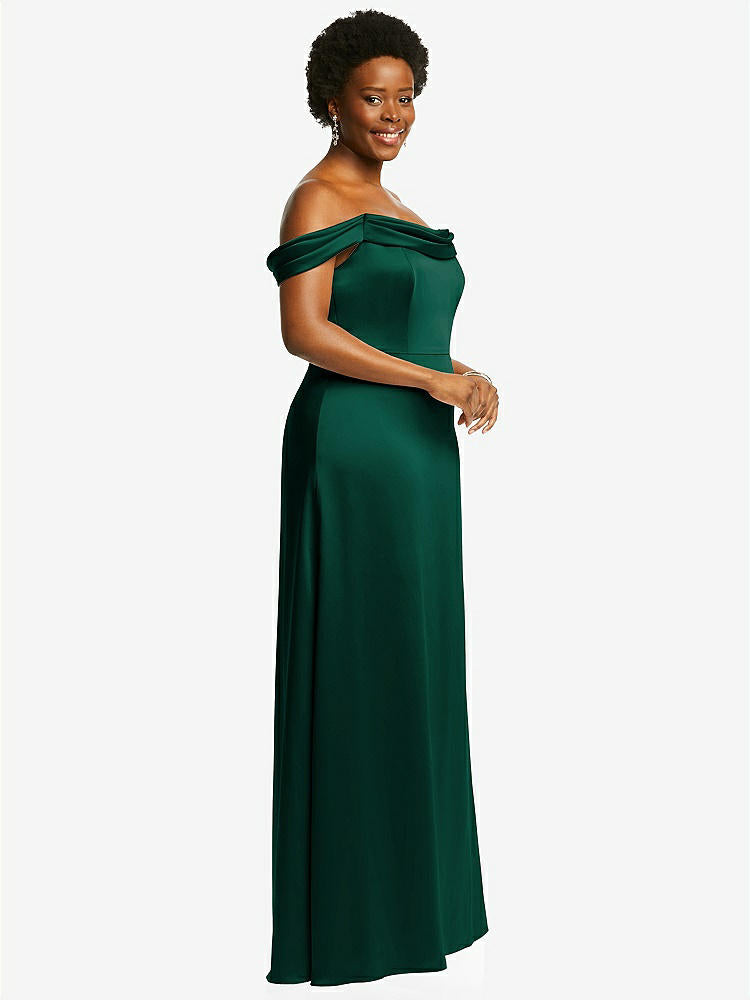 【STYLE: 3079】Draped Pleat Off-the-Shoulder Maxi Dress【COLOR: Hunter Green】