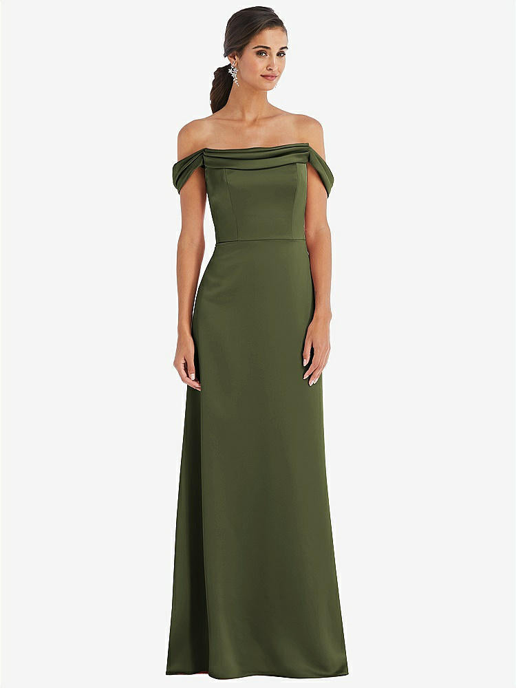 【STYLE: 3079】Draped Pleat Off-the-Shoulder Maxi Dress【COLOR: Olive Green】