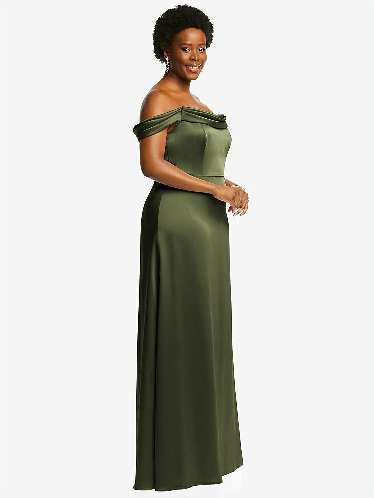 【STYLE: 3079】Draped Pleat Off-the-Shoulder Maxi Dress【COLOR: Olive Green】