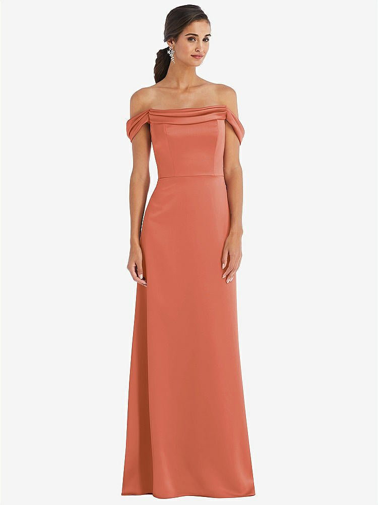 【STYLE: 3079】Draped Pleat Off-the-Shoulder Maxi Dress【COLOR: Terracotta Copper】