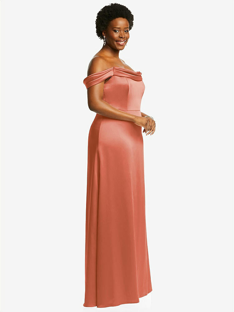 【STYLE: 3079】Draped Pleat Off-the-Shoulder Maxi Dress【COLOR: Terracotta Copper】