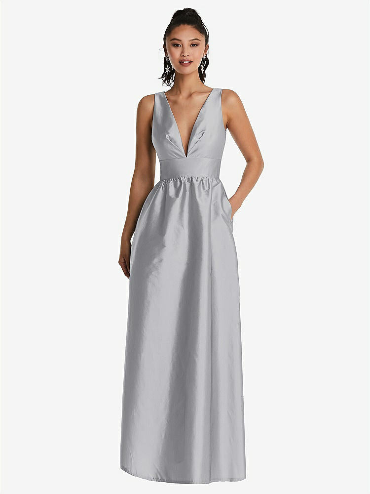 【STYLE: TH072】Plunging Neckline Maxi Dress with Pockets【COLOR: French Gray】