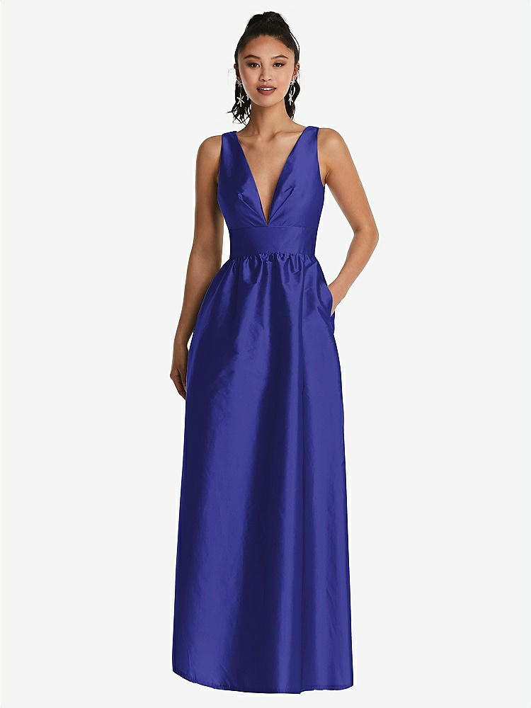 【STYLE: TH072】Plunging Neckline Maxi Dress with Pockets【COLOR: Electric Blue】