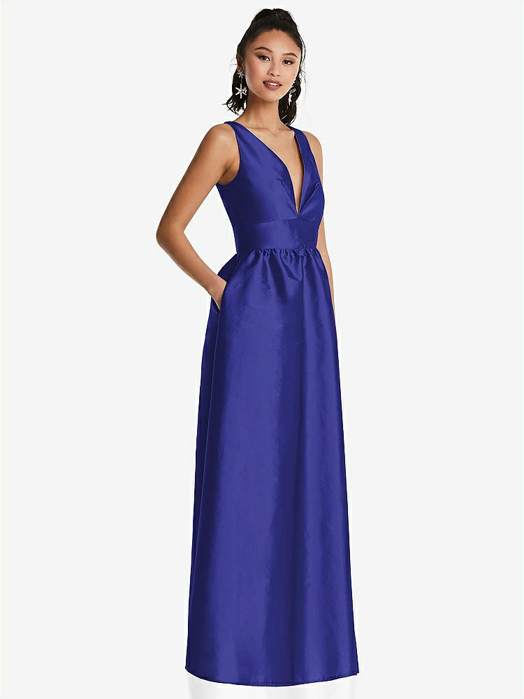 【STYLE: TH072】Plunging Neckline Maxi Dress with Pockets【COLOR: Electric Blue】