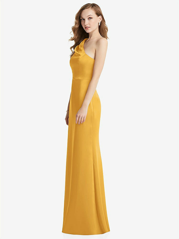 【NEW】【STYLE: LB028】shirred ワンショルダー サテン トランペット ドレス - マディ【COLOR: NYC Yellow】【SIZE: 00-30W】