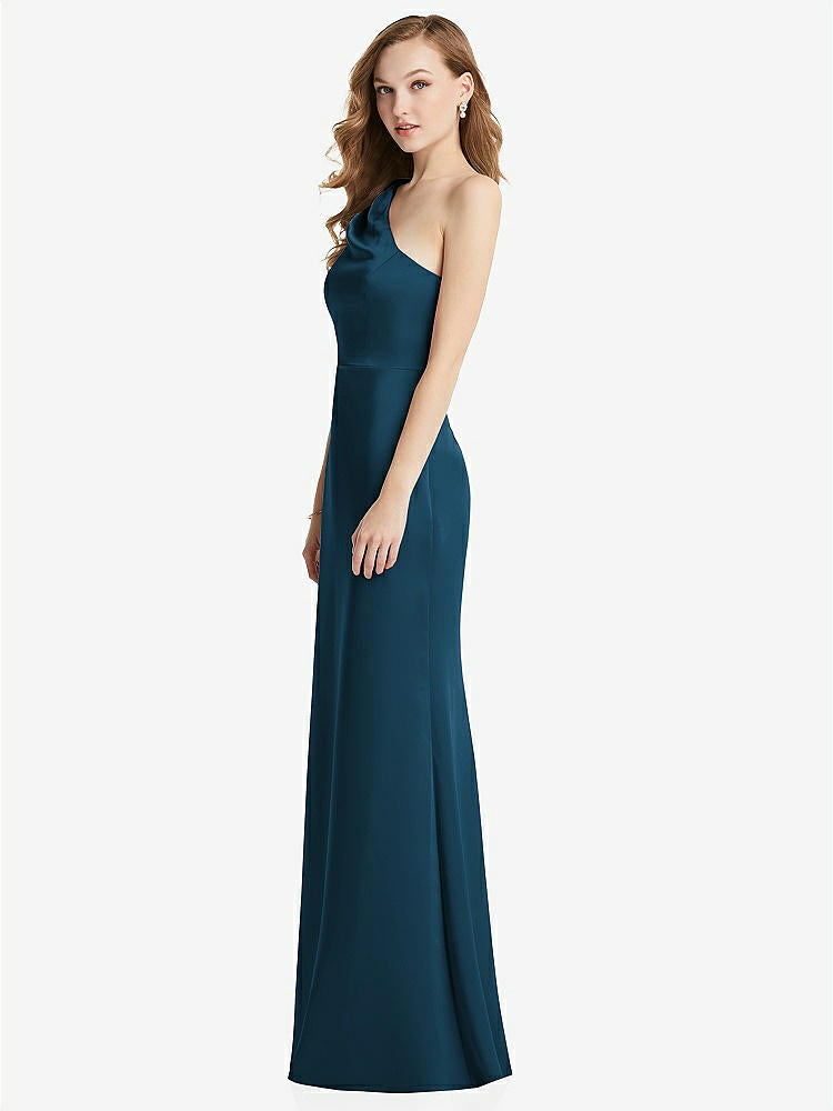 【NEW】【STYLE: LB028】shirred ワンショルダー サテン トランペット ドレス - マディ【COLOR: Atlantic Blue】【SIZE: 00-30W】
