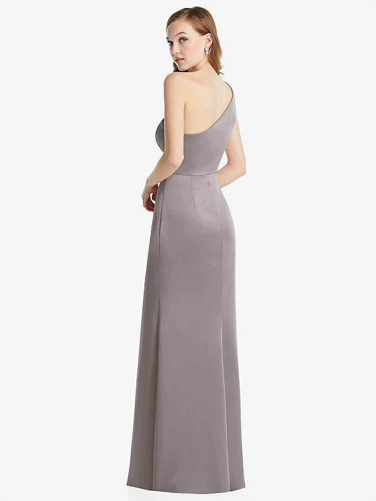 【NEW】【STYLE: LB028】shirred ワンショルダー サテン トランペット ドレス  -  マディ【COLOR: Cashmere Gray】【SIZE: 00-30W】