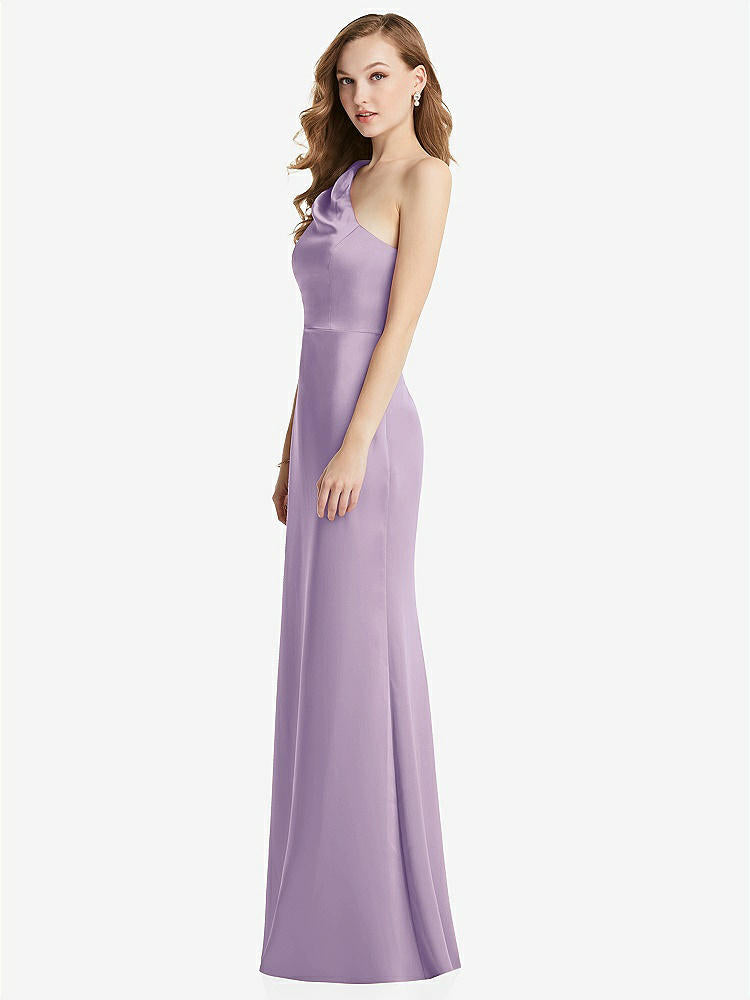 【NEW】【STYLE: LB028】shirred ワンショルダー サテン トランペット ドレス - マディ【COLOR: Pale Purple】【SIZE: 00-30W】
