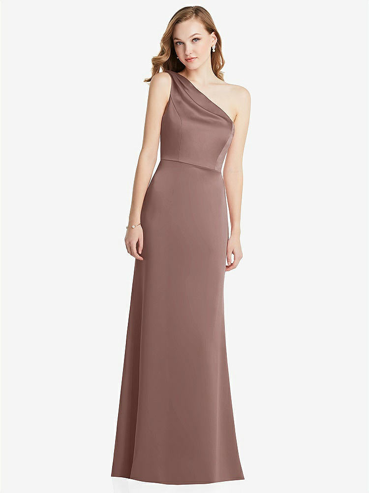 【STYLE: LB028】Shirred One-Shoulder Satin Trumpet Dress - Maddie【COLOR: Sienna】