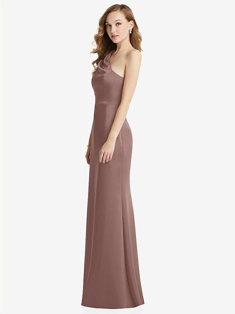 【STYLE: LB028】Shirred One-Shoulder Satin Trumpet Dress - Maddie【COLOR: Sienna】