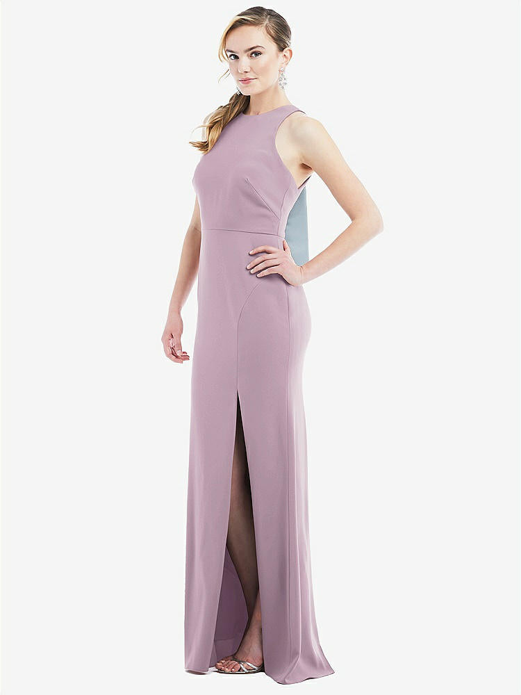 【STYLE: 3084】Cutout Open-Back Halter Maxi Dress with Scarf Tie【COLOR: Suede Rose & Mist】