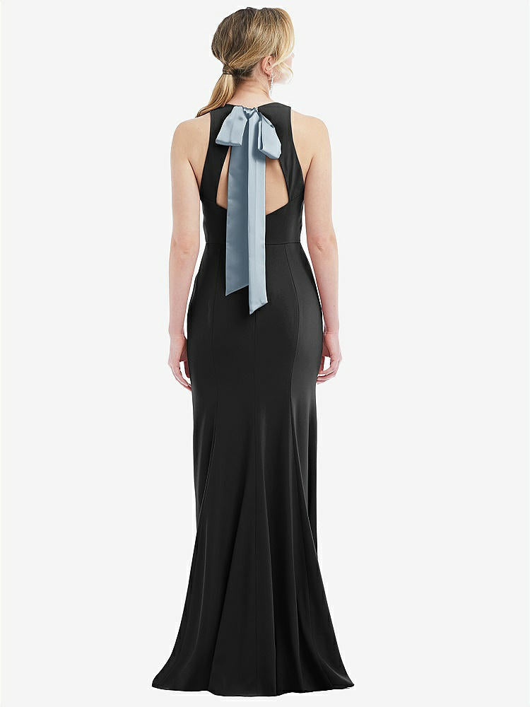 【STYLE: 3084】Cutout Open-Back Halter Maxi Dress with Scarf Tie【COLOR: Black & Mist】
