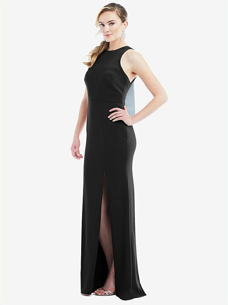 【STYLE: 3084】Cutout Open-Back Halter Maxi Dress with Scarf Tie【COLOR: Black & Mist】