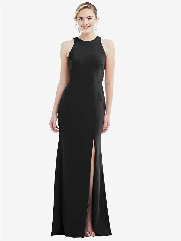 【STYLE: 3084】Cutout Open-Back Halter Maxi Dress with Scarf Tie【COLOR: Black & Mist】