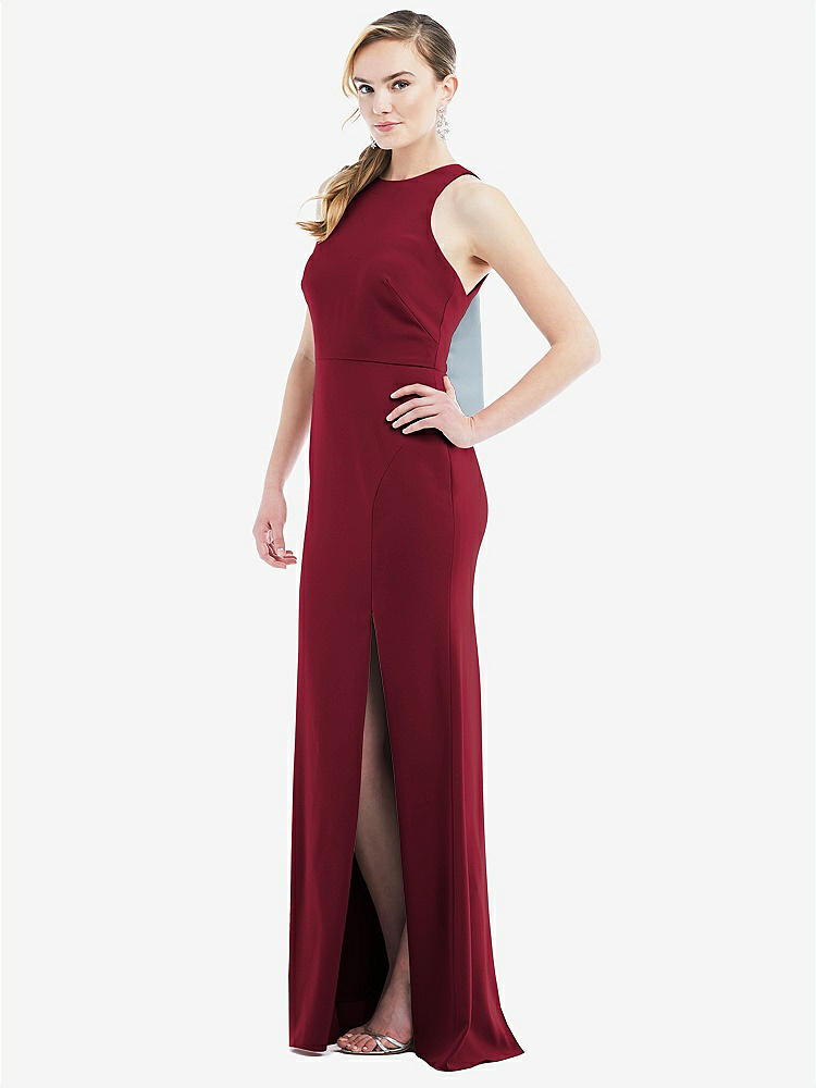 【NEW】【STYLE: 3084】カットアウト オープンバック ホルター マキシ ドレス スカーフ ネクタイ【COLOR: Burgundy & Mist】【SIZE: 00-30W】