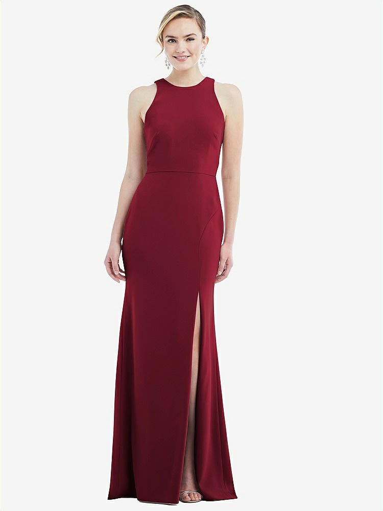 【NEW】【STYLE: 3084】カットアウト オープンバック ホルター マキシ ドレス スカーフ ネクタイ【COLOR: Burgundy & Mist】【SIZE: 00-30W】