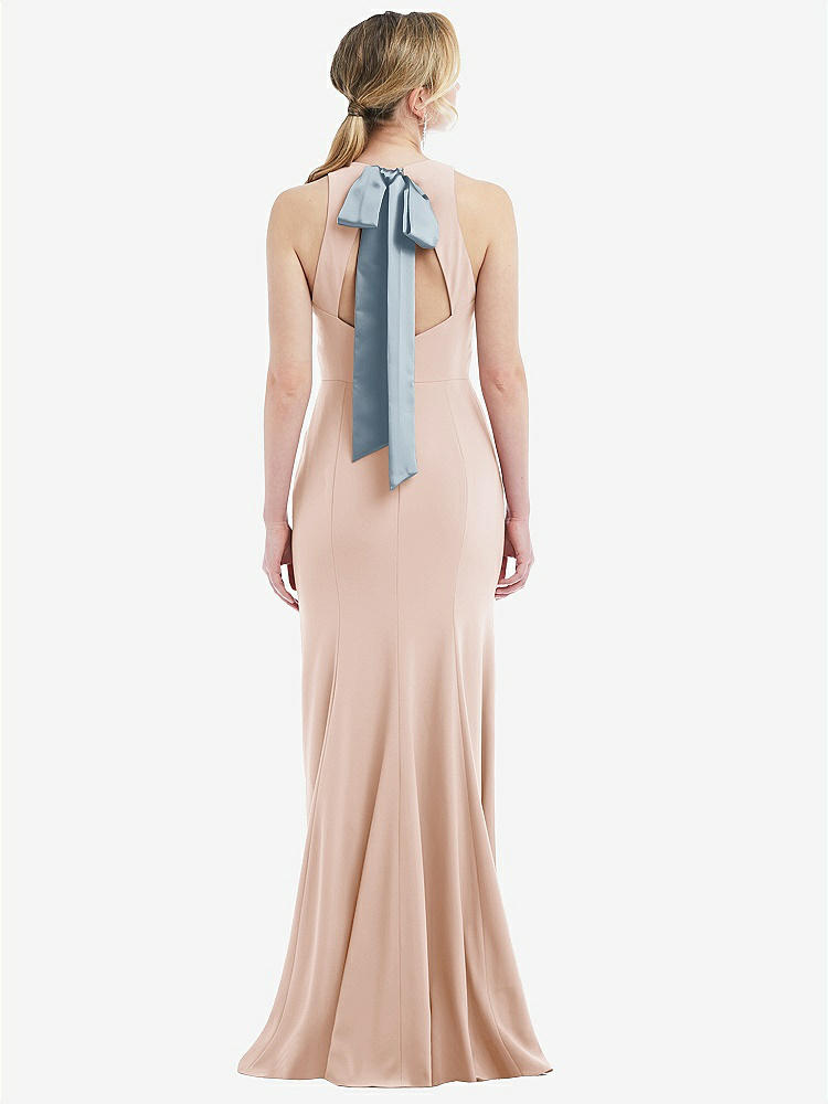 【STYLE: 3084】Cutout Open-Back Halter Maxi Dress with Scarf Tie【COLOR: Cameo & Mist】
