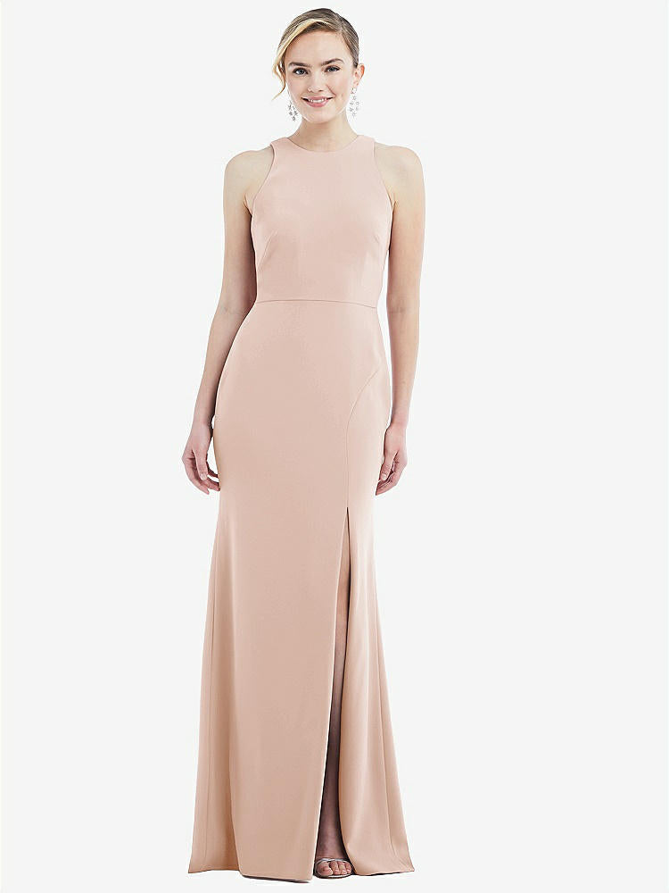 【STYLE: 3084】Cutout Open-Back Halter Maxi Dress with Scarf Tie【COLOR: Cameo & Mist】
