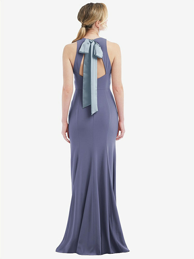 【STYLE: 3084】Cutout Open-Back Halter Maxi Dress with Scarf Tie【COLOR: French Blue & Mist】