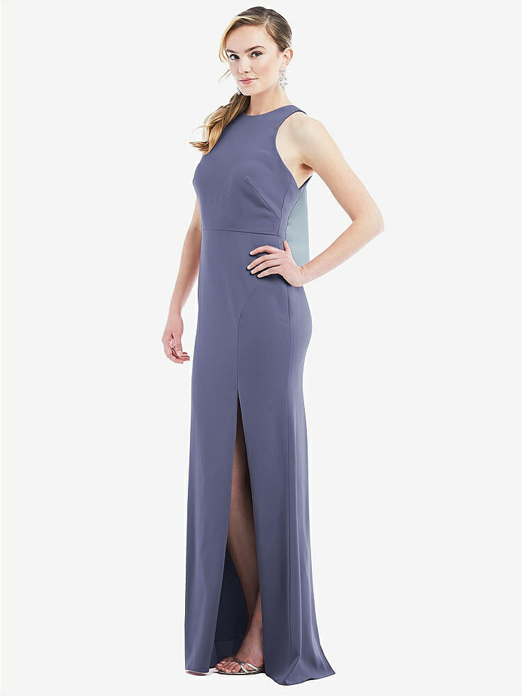 【STYLE: 3084】Cutout Open-Back Halter Maxi Dress with Scarf Tie【COLOR: French Blue & Mist】