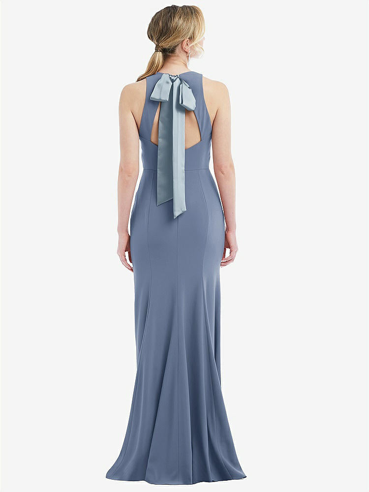【STYLE: 3084】Cutout Open-Back Halter Maxi Dress with Scarf Tie【COLOR: Larkspur Blue & Mist】