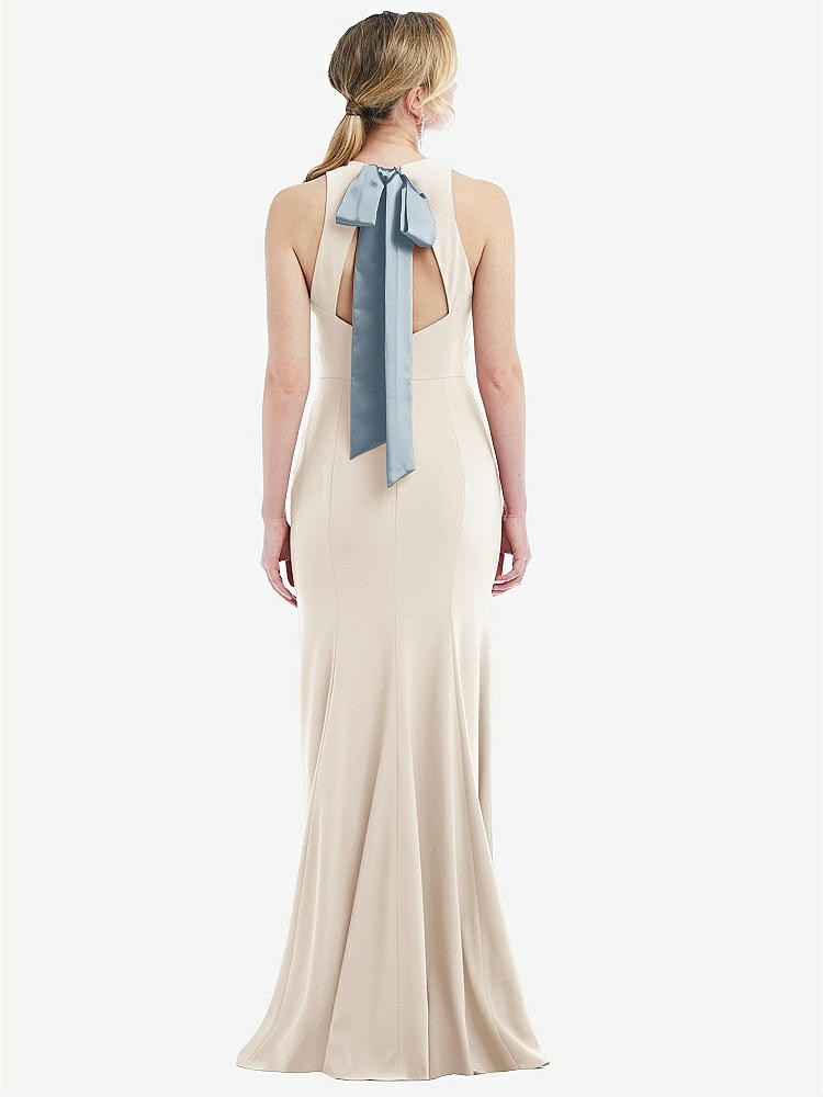 【STYLE: 3084】Cutout Open-Back Halter Maxi Dress with Scarf Tie【COLOR: Oat & Mist】