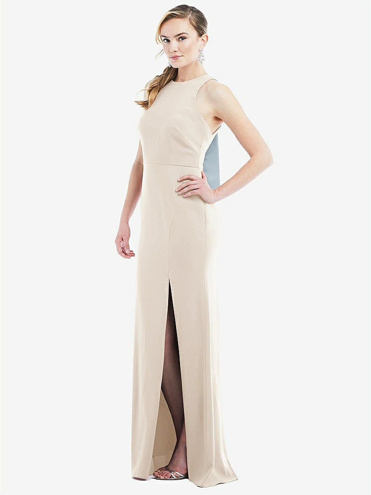 【STYLE: 3084】Cutout Open-Back Halter Maxi Dress with Scarf Tie【COLOR: Oat & Mist】