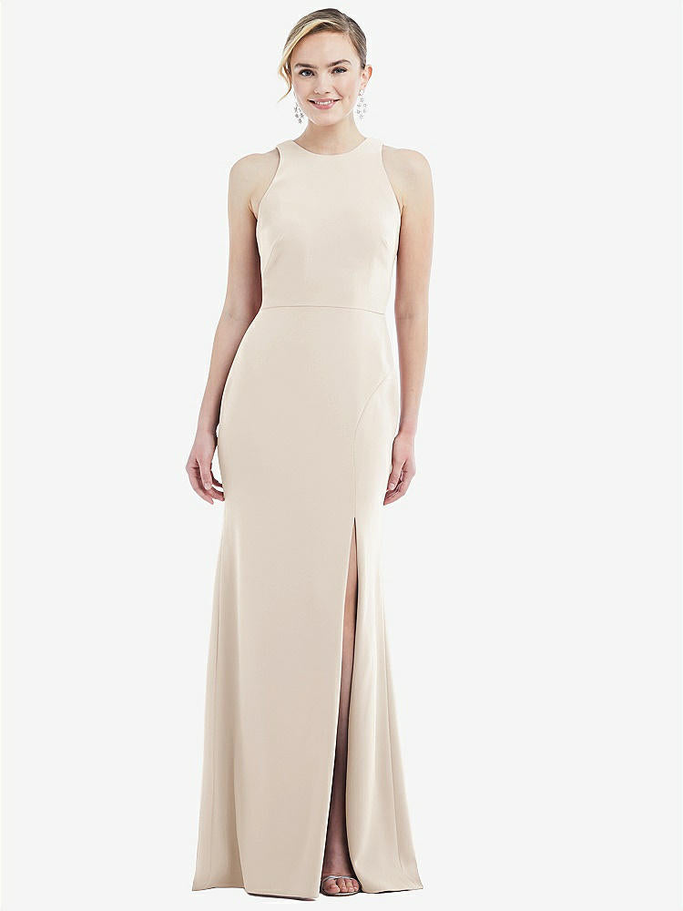 【STYLE: 3084】Cutout Open-Back Halter Maxi Dress with Scarf Tie【COLOR: Oat & Mist】