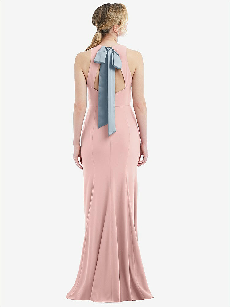 【STYLE: 3084】Cutout Open-Back Halter Maxi Dress with Scarf Tie【COLOR: Rose - PANTONE Rose Quartz & Mist】