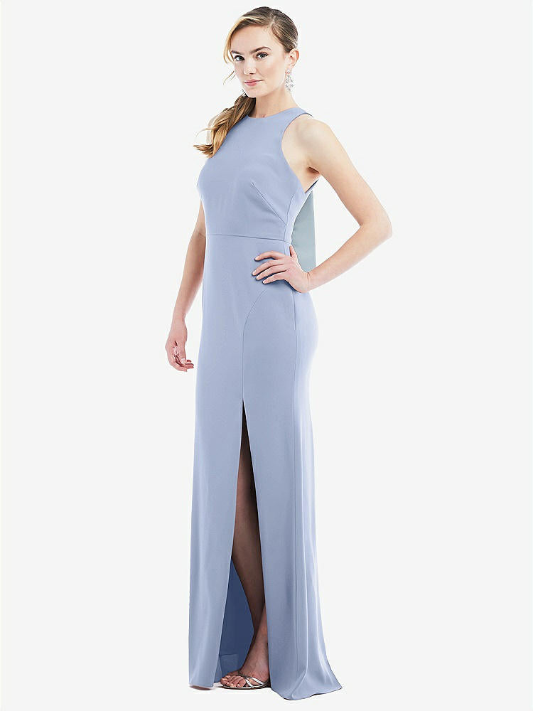 【STYLE: 3084】Cutout Open-Back Halter Maxi Dress with Scarf Tie【COLOR: Sky Blue & Mist】