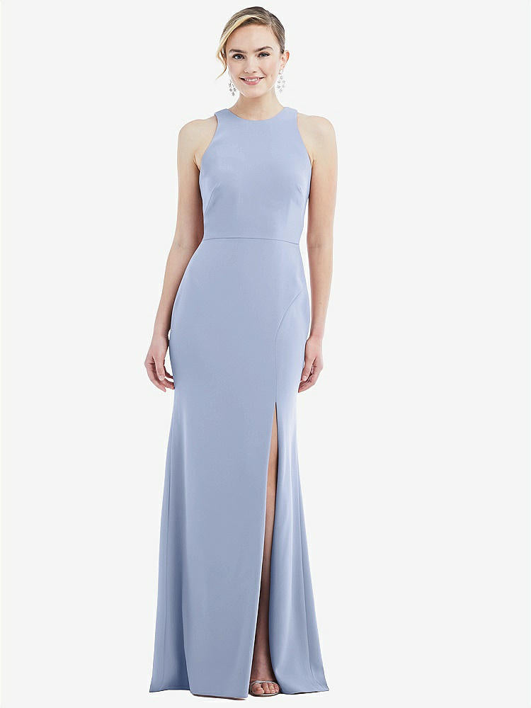 【STYLE: 3084】Cutout Open-Back Halter Maxi Dress with Scarf Tie【COLOR: Sky Blue & Mist】