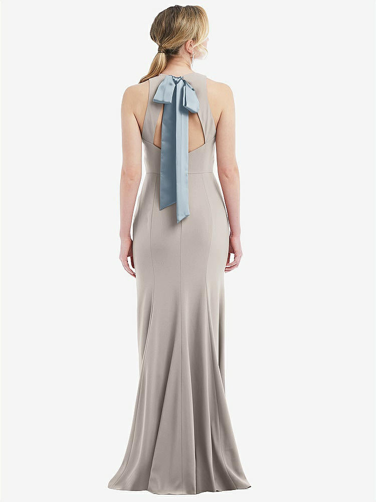 【STYLE: 3084】Cutout Open-Back Halter Maxi Dress with Scarf Tie【COLOR: Taupe & Mist】