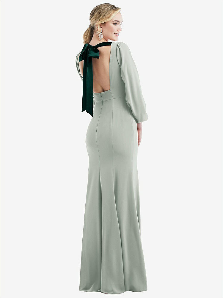 【STYLE: 3086】Bishop Sleeve Open-Back Trumpet Gown with Scarf Tie【COLOR: Willow Green & Evergreen】