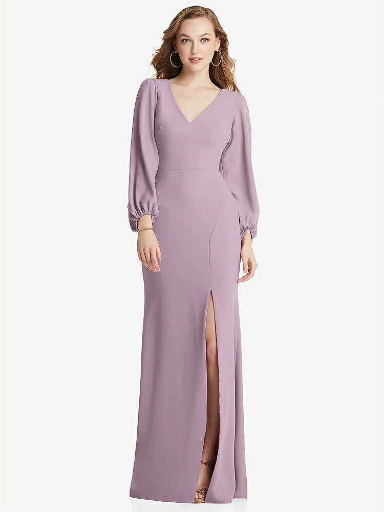 【STYLE: 3083】Long Puff Sleeve V-Neck Trumpet Gown【COLOR: Suede Rose】