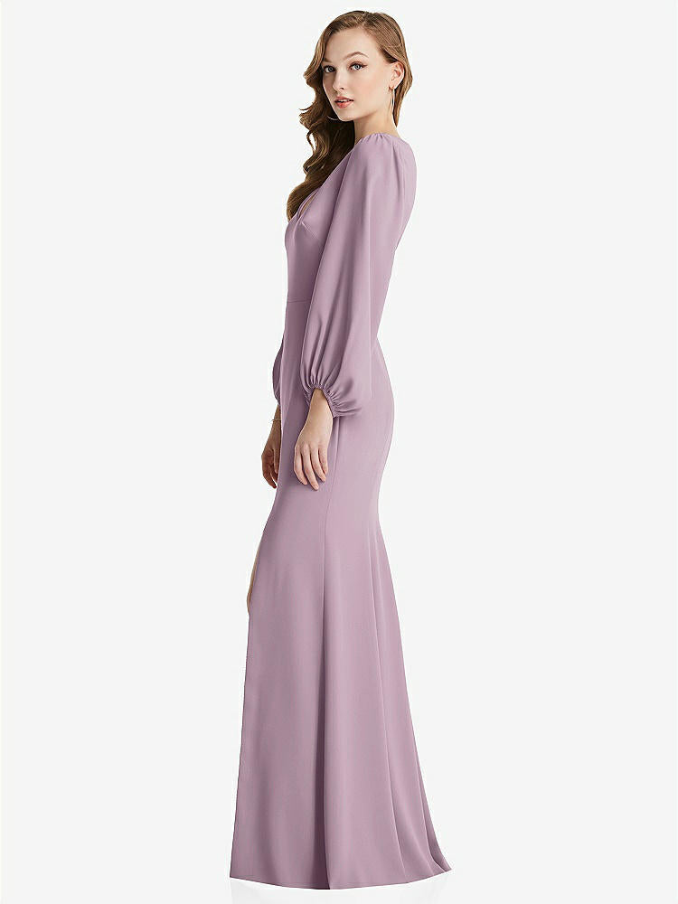 【STYLE: 3083】Long Puff Sleeve V-Neck Trumpet Gown【COLOR: Suede Rose】